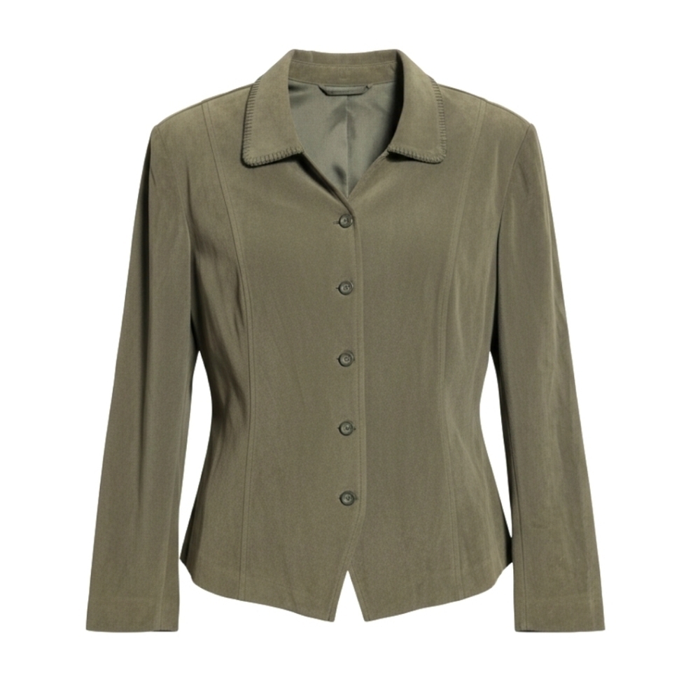 Requirements Woman Olive Faux Suede Button Front Jacket Blazer 1X Whipstich